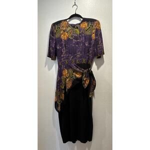 Vintage Phoebe Dress Women’s Size 10 Floral Print Faux Wrap Short Sleeve Rayon